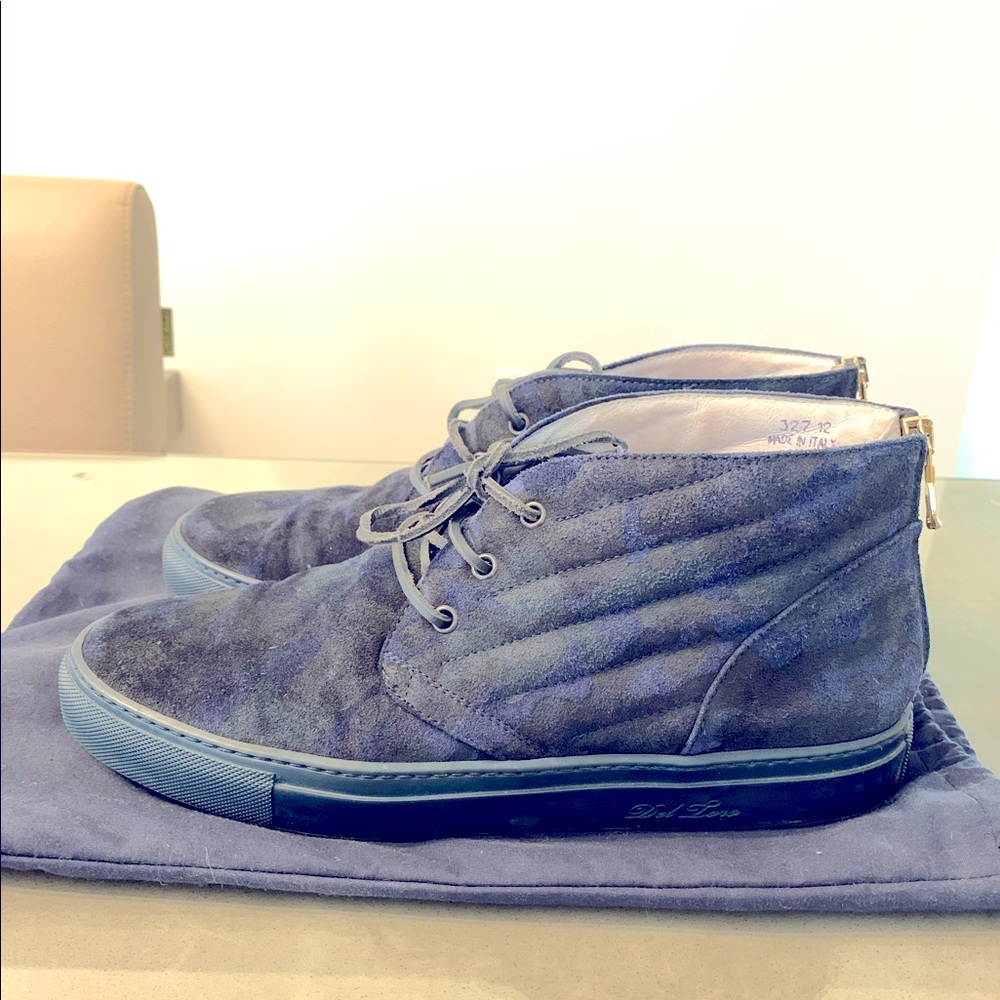 Del Toro Chukka Biker blue Camo suede Size 12 Made in Italy